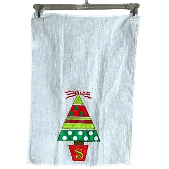 Mudpie Linen Christmas Towel White Tree Appliqué Holiday Decor Hand Tea Festive - Picture 2 of 7